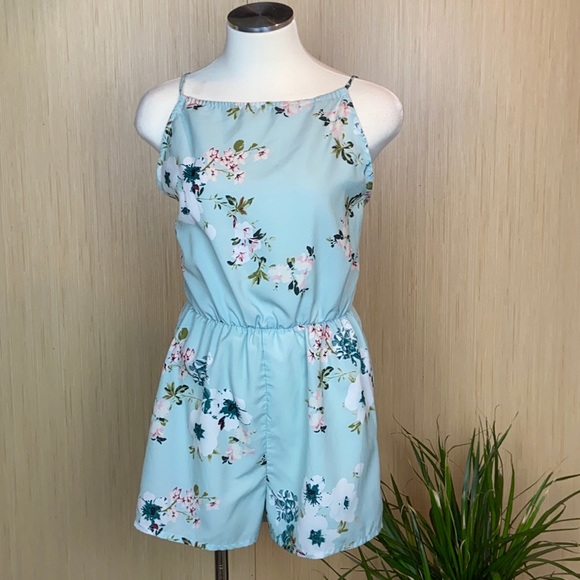 Shein light blue floral romper size S